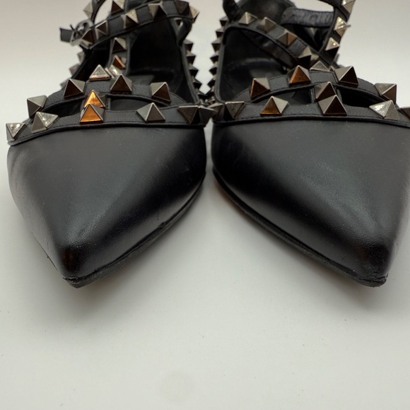 VALENTINO NOIR ROCKSTUD CAGED FLATS BLACK SIZE 37.5 CASALI SOLES AS NEW - Picture 3 of 8
